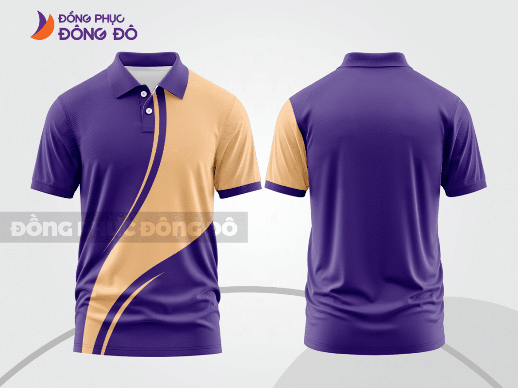 Áo polo đồng phục doanh nghiệp màu tím phối vàng kem ctpb1016