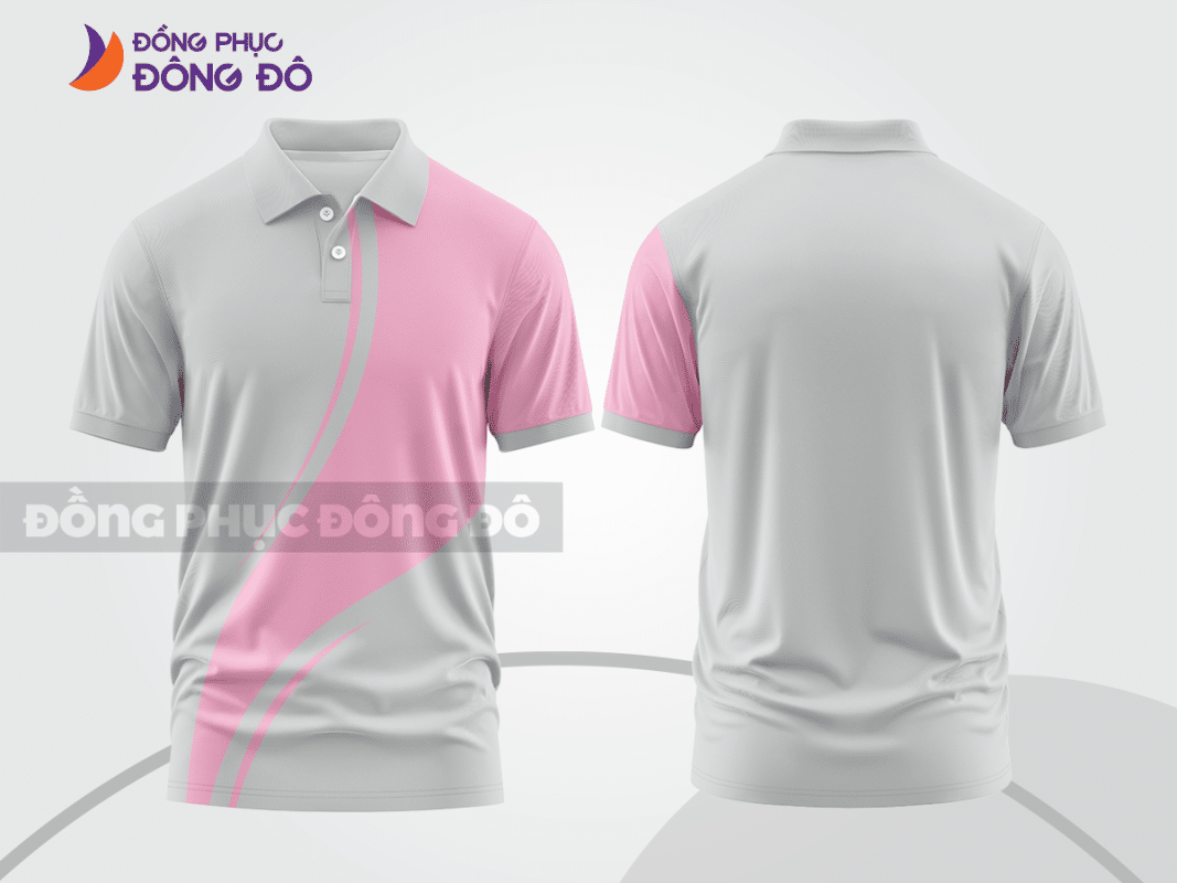 Áo polo đồng phục màu ghi xám phối hồng phấn ctpb1018