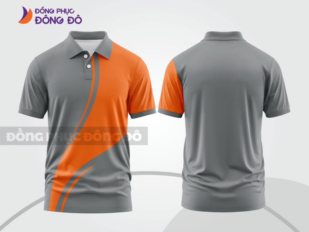Áo polo đồng phục doanh nghiệp ghi xám phối cam ctpb1019