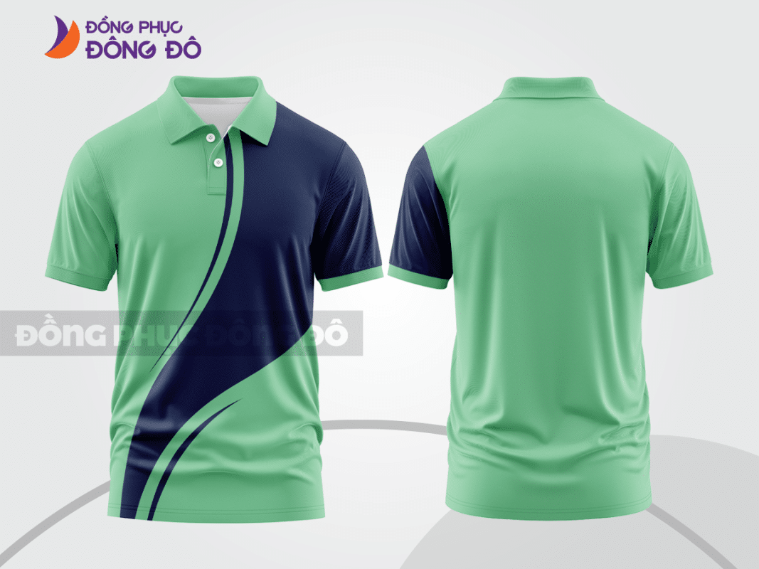 Áo polo đồng phục doanh nghiệp màu xanh ngọc phối xanh navy CTPB1021