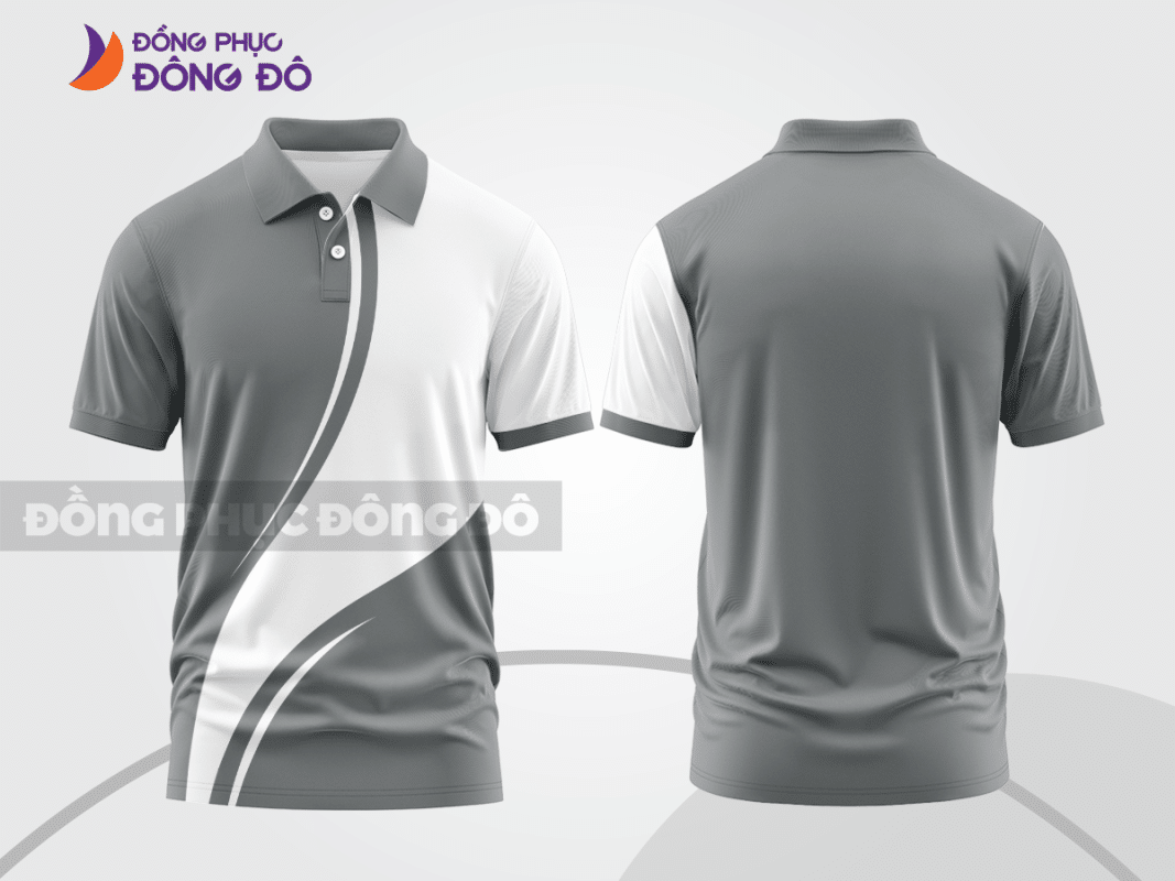 Áo polo đồng phục doanh nghiệp màu ghi xám phối trắng CTPB1037