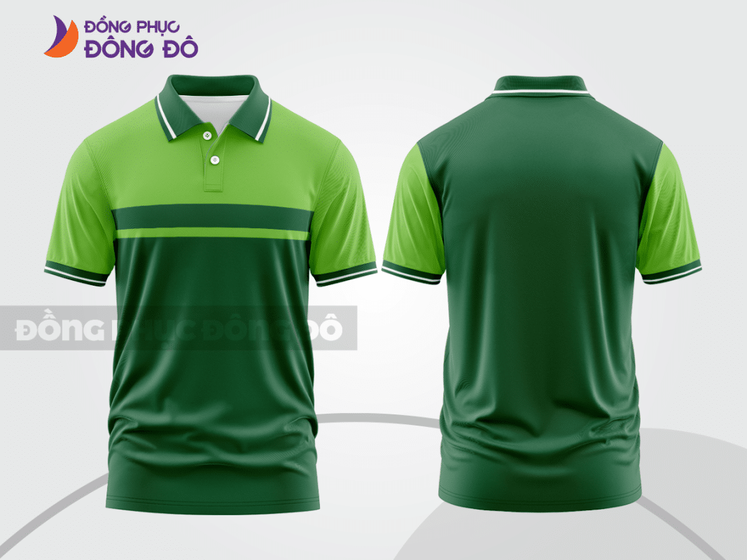 Áo polo đồng phục công ty xanh rêu phối xanh chuối CTPB12