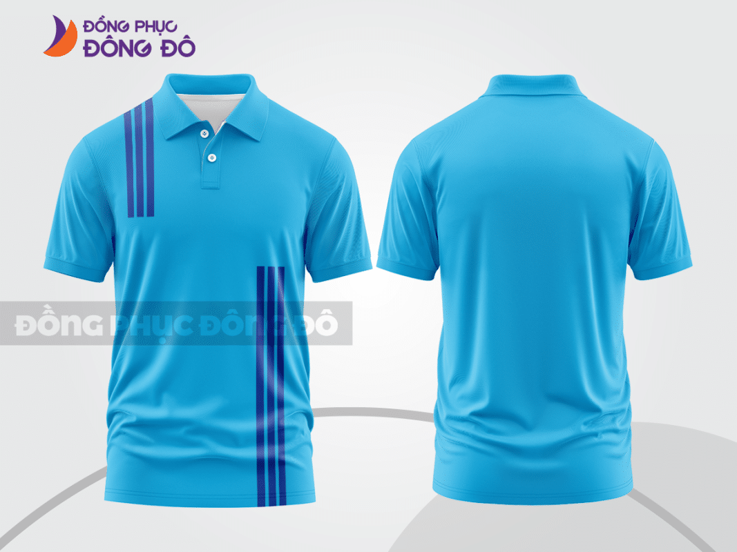 Áo polo đồng phục công ty màu xanh da trời phối sọc tím ctpb120
