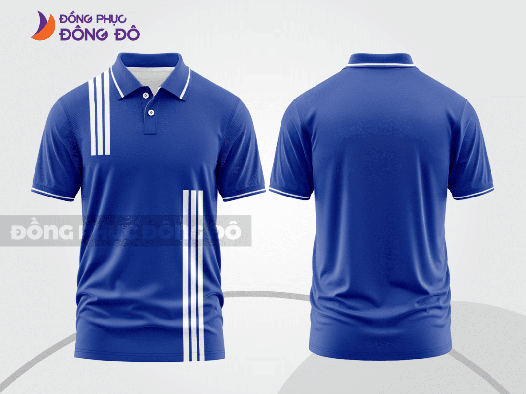 Áo polo đồng phục công ty xanh dương phối sọc trắng ctpb121