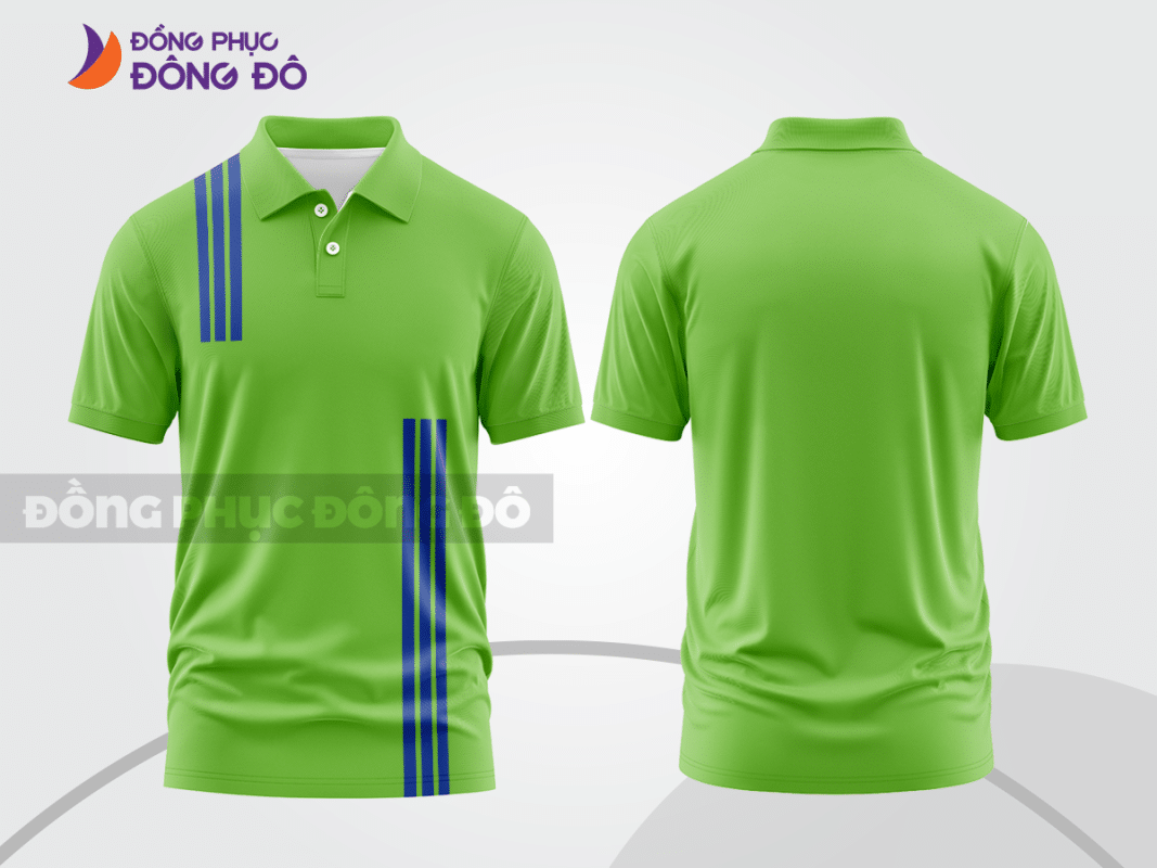 Áo polo đồng phục công ty xanh lá mạ phối sọc xanh dương CTPB123
