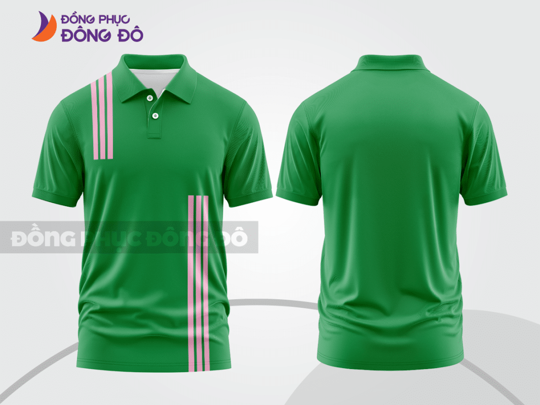 Áo polo đồng phục công ty màu xanh lá phối sọc hồng trắng CTPB124
