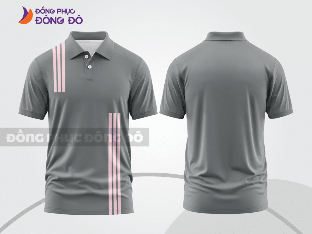 Áo polo đồng phục công ty màu ghi xám phối sọc hồng CTPB133