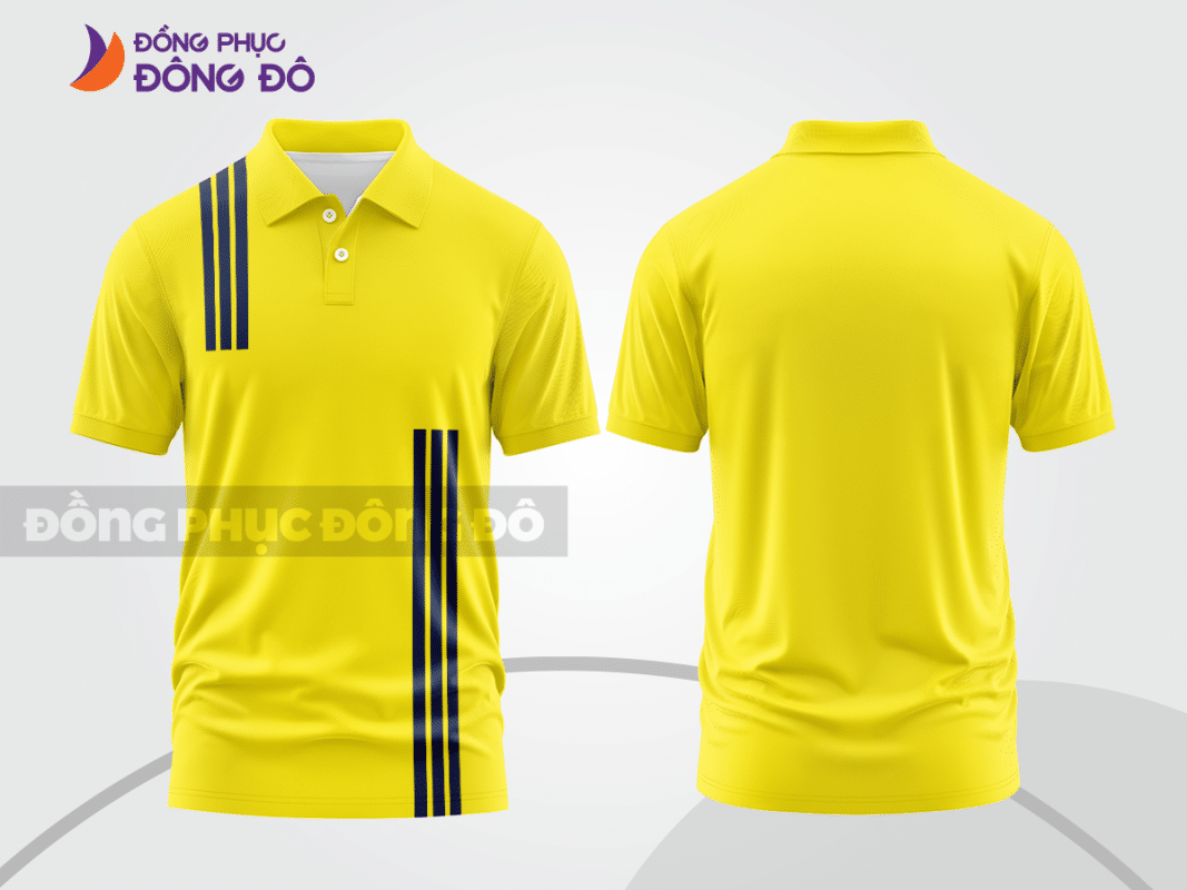 Áo polo đồng phục công ty màu vàng ctpb137 phối sọc xanh đậm