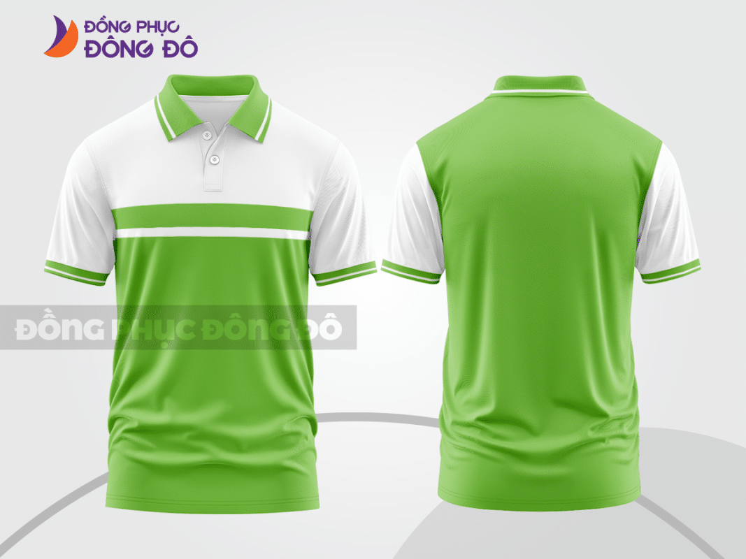 Áo polo đồng phục công ty xanh lá mạ phối trắng ctpb14