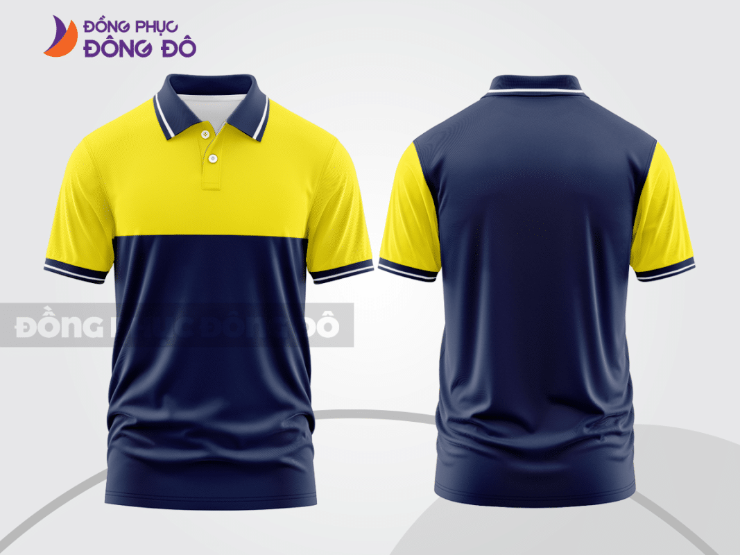 Áo polo đồng phục công ty xanh tím than phối vàng ctpb16