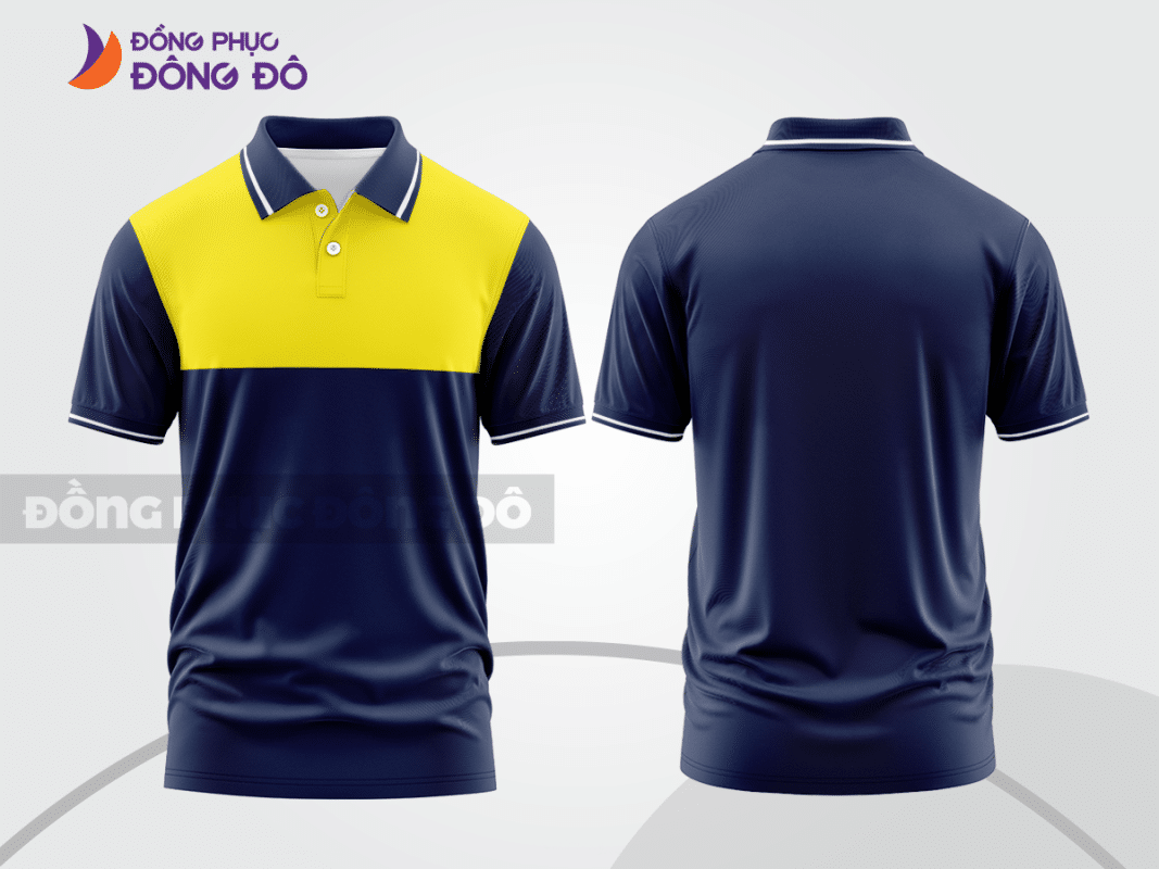 Áo polo đồng phục xanh tím than phối vàng ctpb17