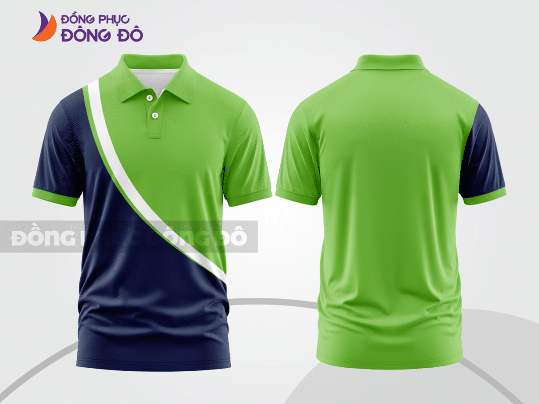 Áo polo đồng phục công ty xanh lá phối xanh tím than ctpb171