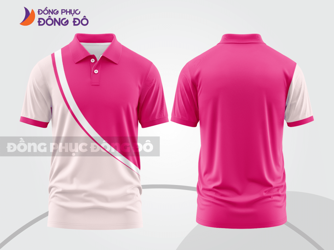 Áo polo đồng phục công ty màu hồng đậm phối trắng CTPB174