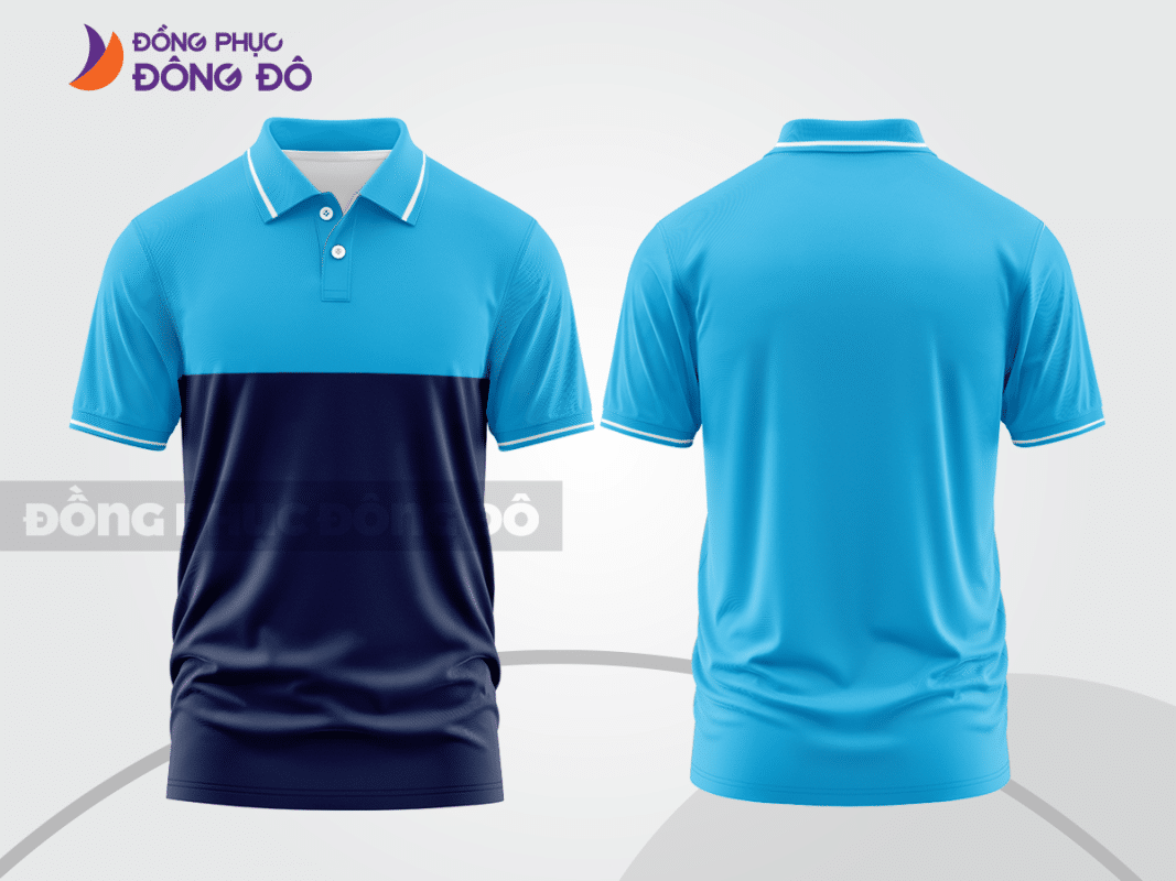 Áo polo đồng phục công ty xanh da trời phối xanh navy CTPB18