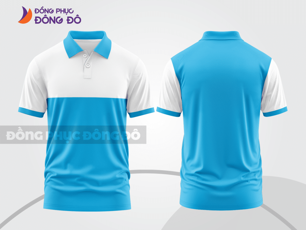 Áo polo đồng phục công ty xanh da trời phối trắng ctpb19