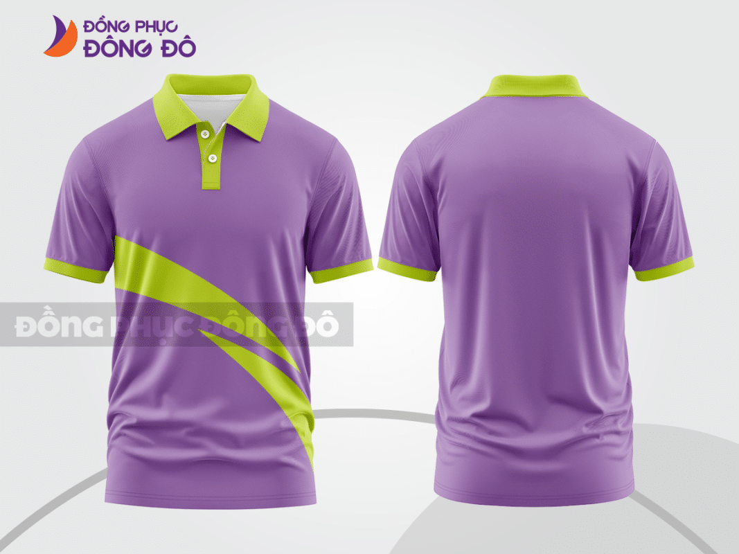 Áo polo đồng phục công ty màu tím phối xanh chuối ctpb229