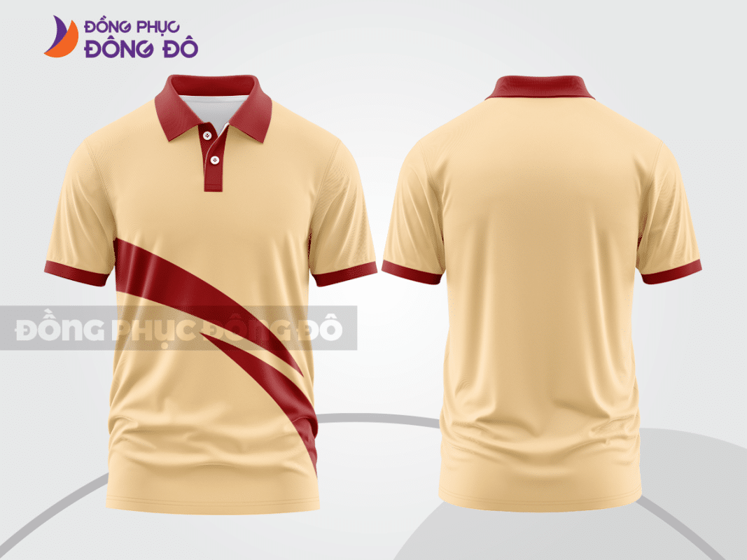 Áo polo đồng phục công ty màu be phối đỏ đô ctpb230