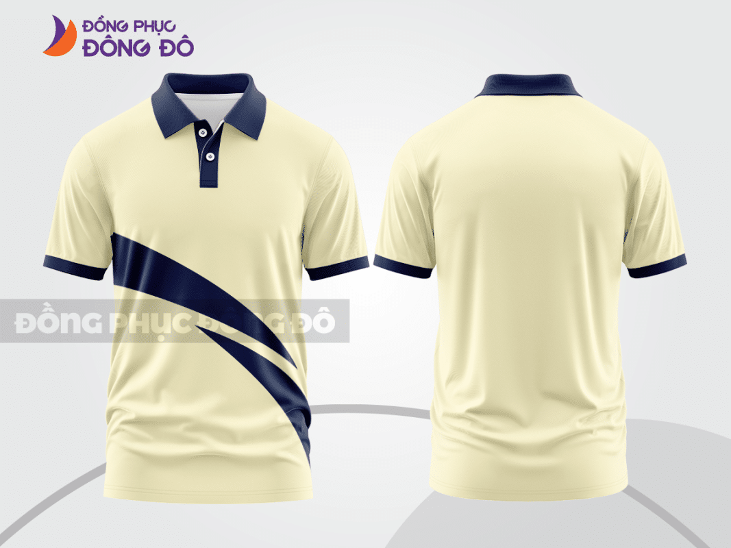 Áo polo đồng phục công ty màu be phối xanh navy CTPB232