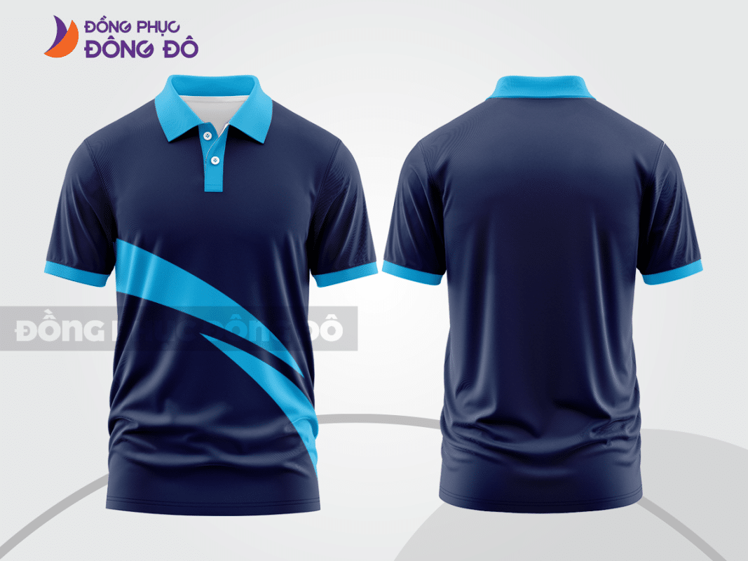 Áo polo đồng phục công ty xanh tím than phối xanh cyan CTPB234