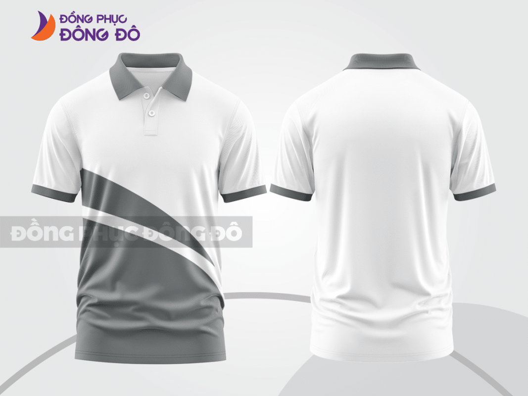 Áo polo đồng phục công ty trắng phối ghi xám ctpb275