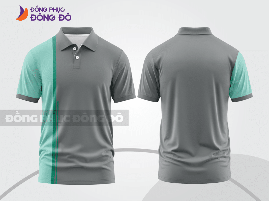 Áo polo đồng phục công ty màu xám ghi phối xanh mint CTPB301