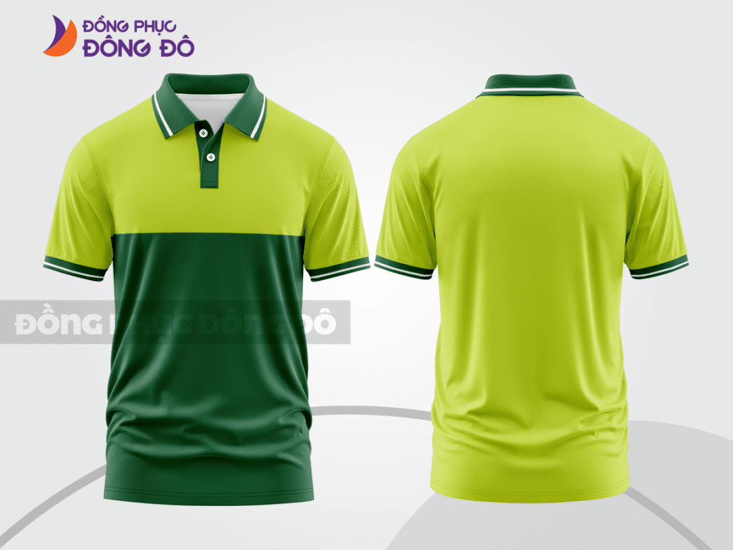 Áo polo đồng phục công ty màu xanh rêu phối xanh lá sáng CTPB35