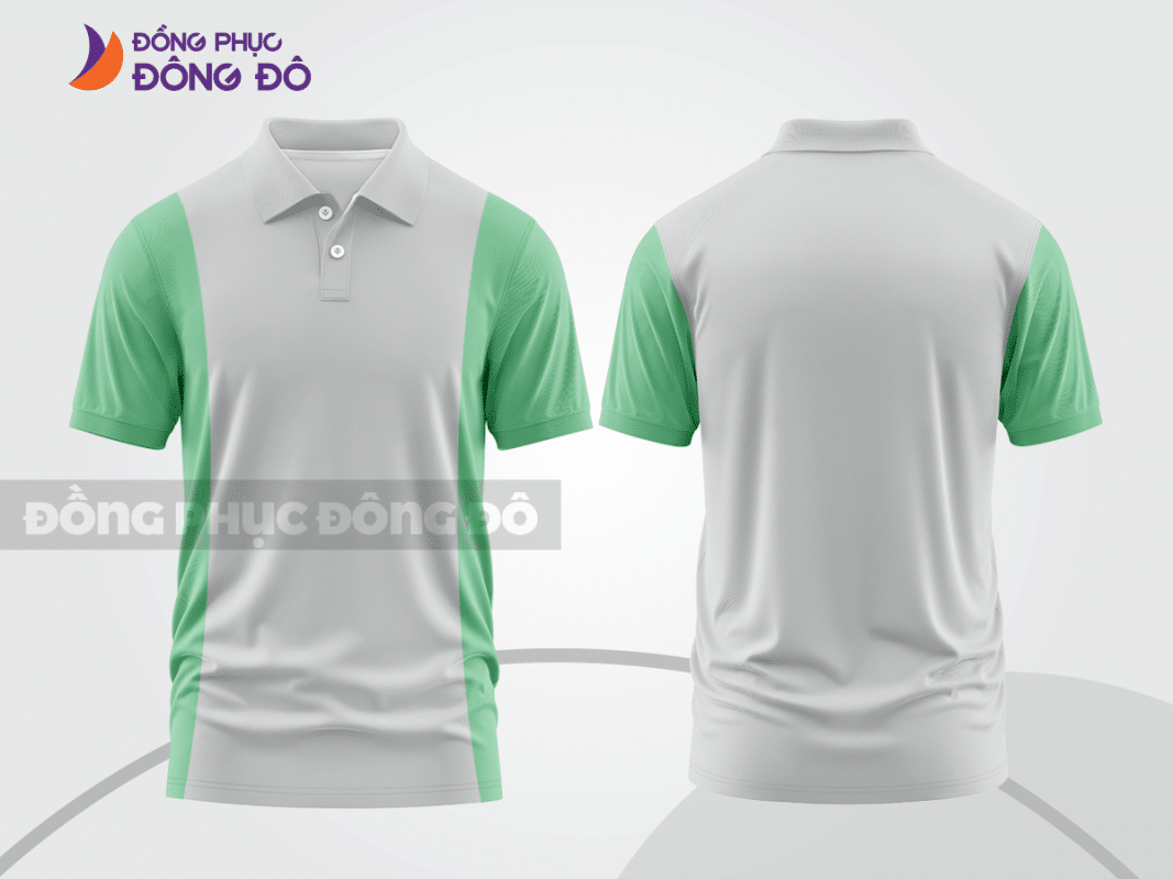 Áo polo đồng phục công ty màu xám ghi phối xanh mint ctpb373