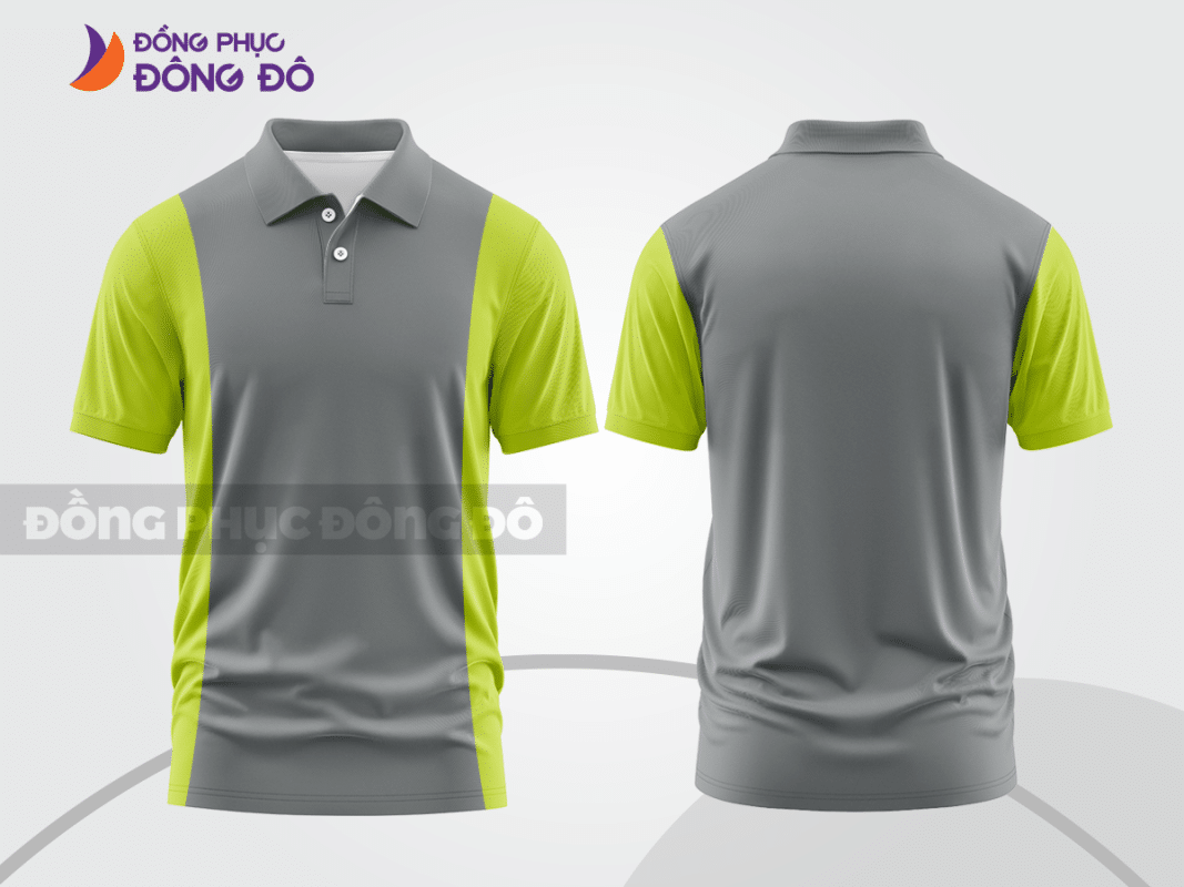 Áo polo đồng phục công ty xám ghi phối xanh lime ctpb374