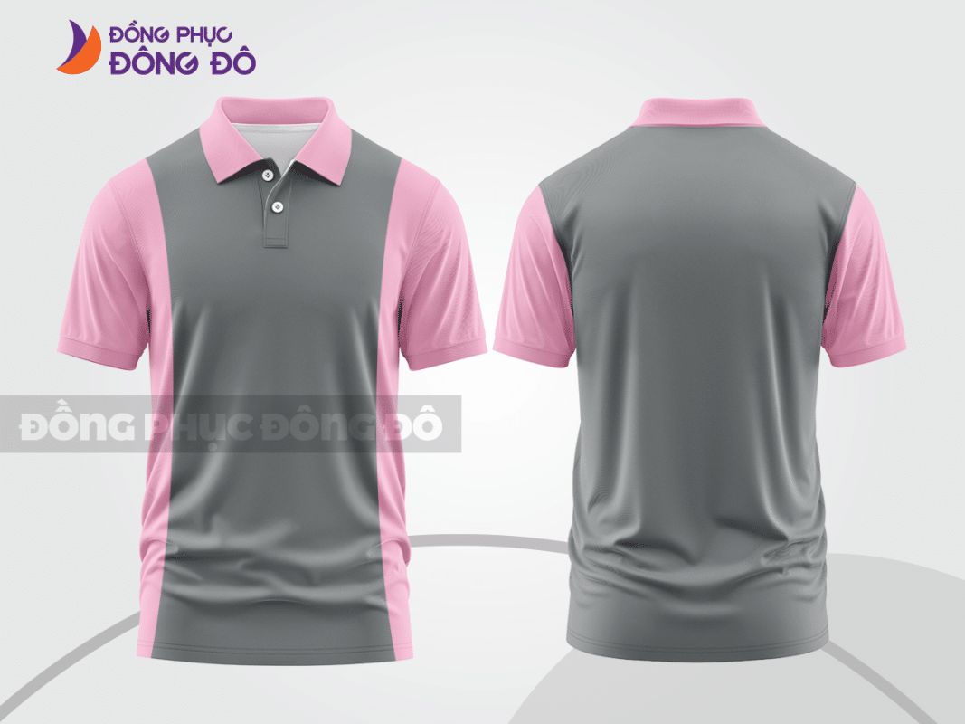 Áo polo đồng phục công ty màu xám ghi phối hồng ctpb377