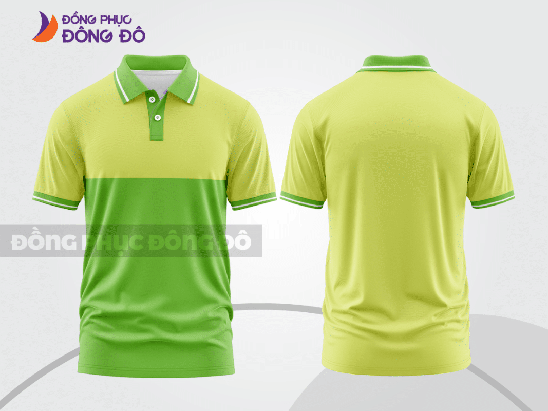 Áo polo đồng phục công ty xanh lá mạ phối vàng chanh ctpb38