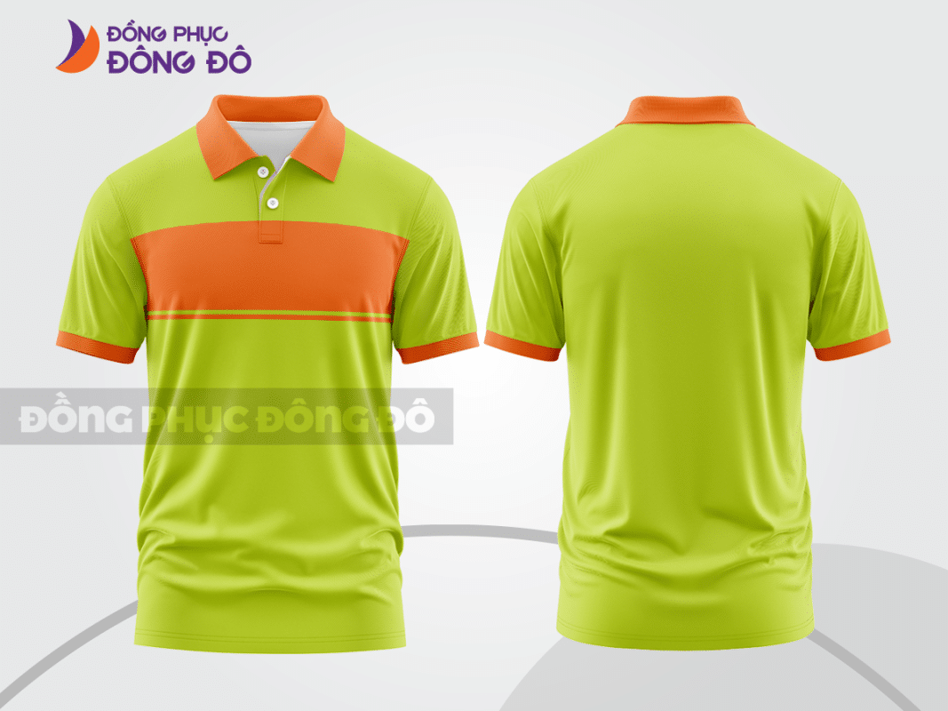 Áo polo đồng phục công ty xanh nõn chuối phối cam ctpb393