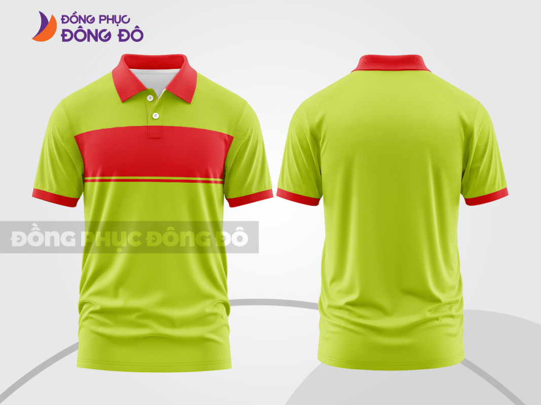 Áo polo đồng phục công ty xanh nõn chuối phối đỏ ctpb408