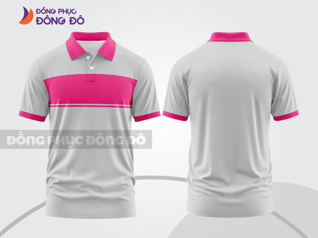 Áo polo đồng phục công ty màu ghi xám phối hồng cánh sen ctpb412