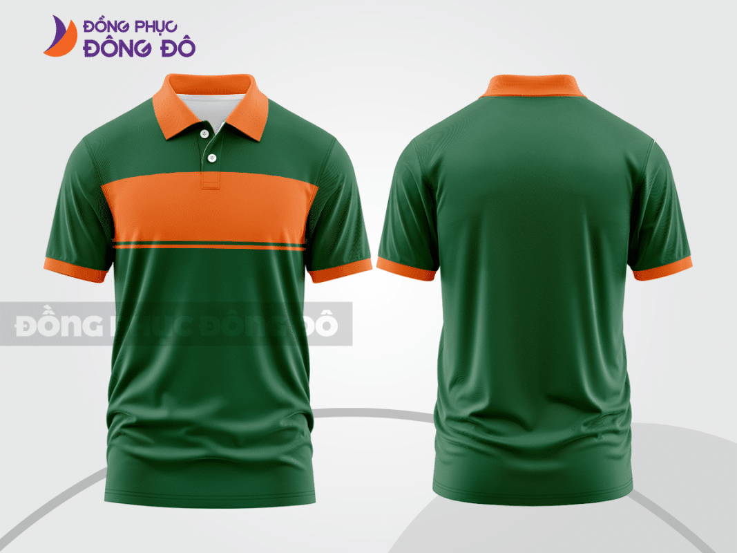 Áo polo đồng phục công ty xanh rêu phối cam ctpb413