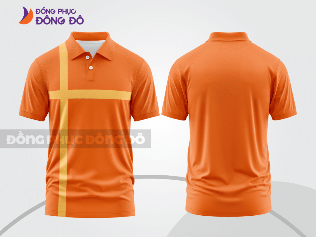 Áo polo đồng phục công ty màu cam phối sọc vàng ctpb42