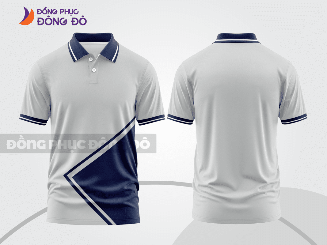 Áo polo đồng phục công ty ghi xám phối xanh navy CTPB443