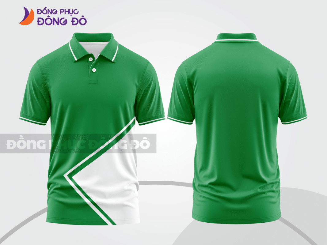 Áo polo đồng phục công ty màu xanh lá phối trắng ctpb444