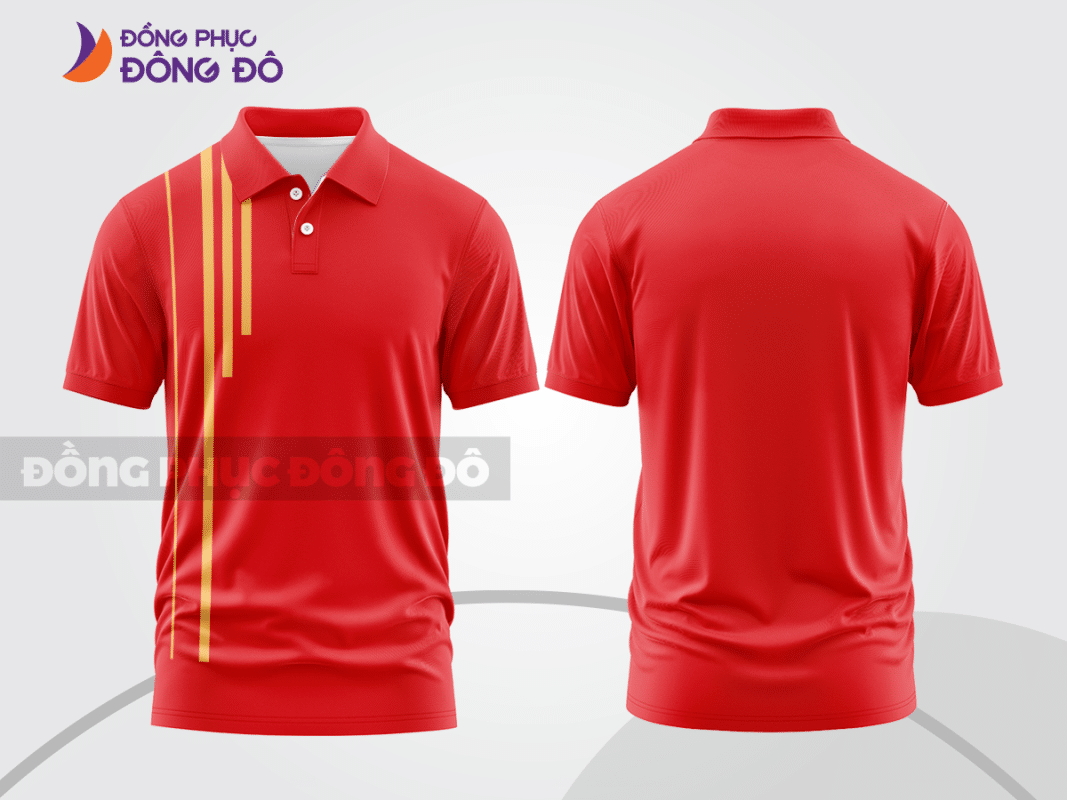 Áo polo đồng phục công ty màu đỏ tươi sọc vàng ctpb463