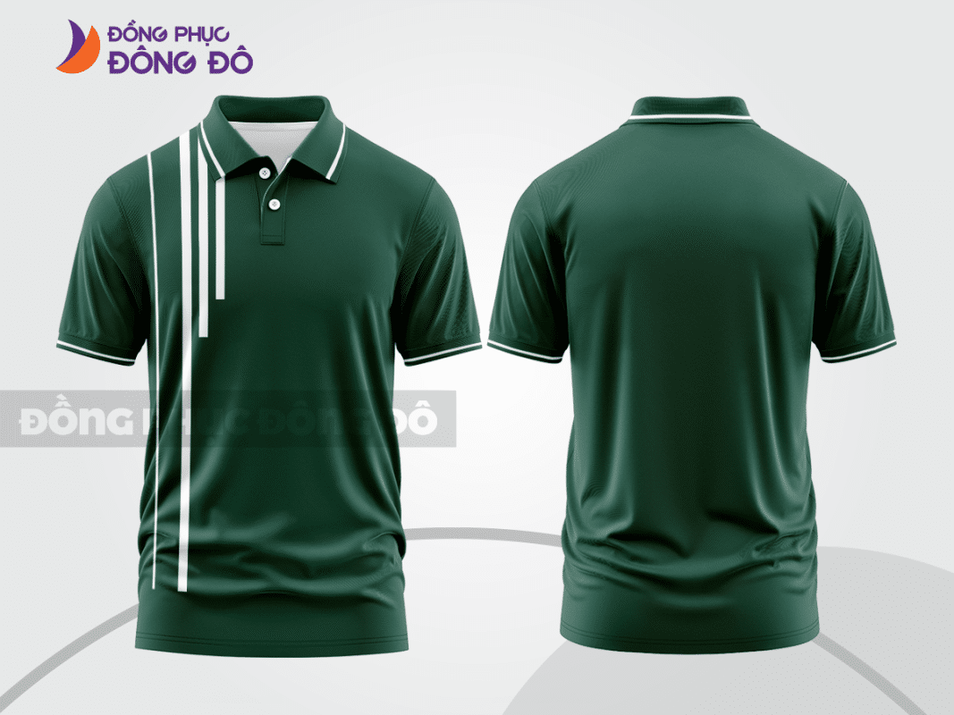 Áo polo đồng phục công ty xanh rêu phối sọc trắng ctpb468