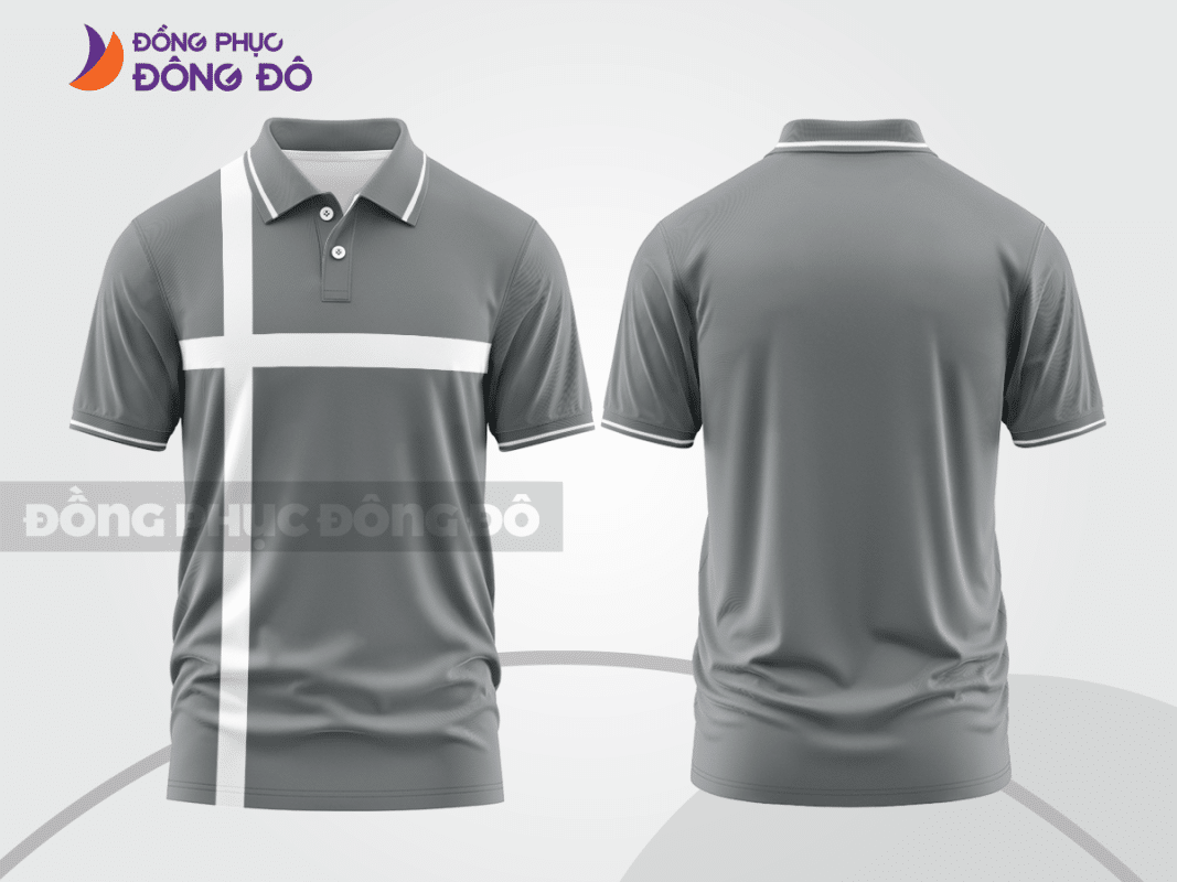 Áo polo đồng phục công ty màu xám ghi phối trắng CTPB47