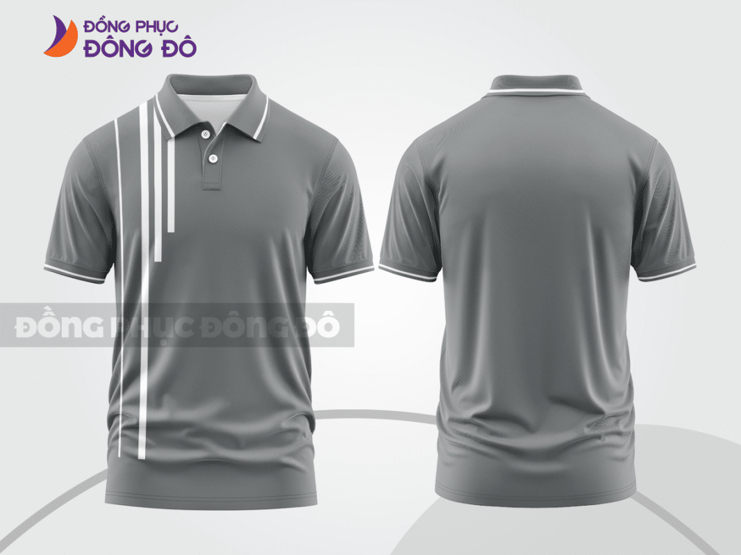 Áo polo đồng phục công ty màu ghi xám sọc trắng ctpb474