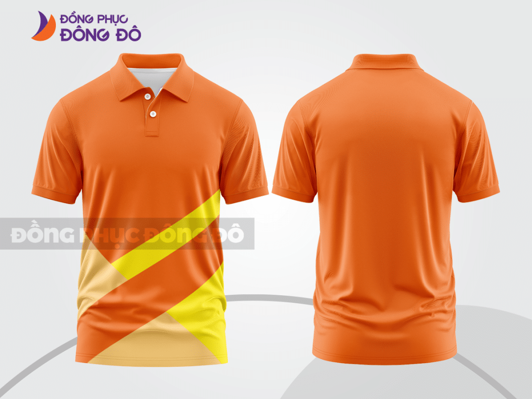 Áo polo đồng phục công ty màu cam phối dải chéo vàng CTPB476