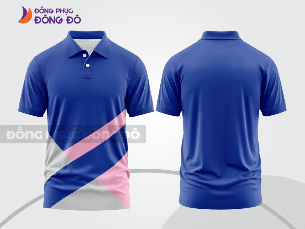 Áo polo đồng phục công ty xanh dương phối trắng hồng CTPB478