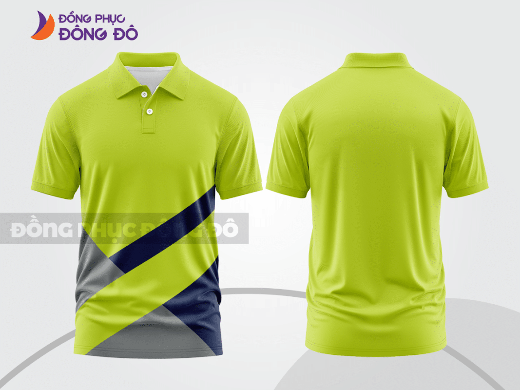 Áo polo đồng phục công ty xanh nõn chuối phối chéo navy xám ctpb479