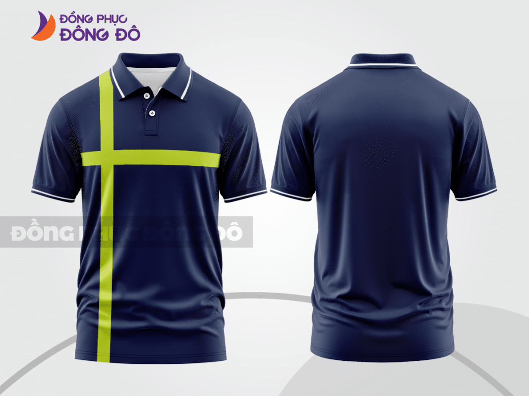 Áo polo đồng phục công ty xanh tím than phối xanh chuối ctpb48