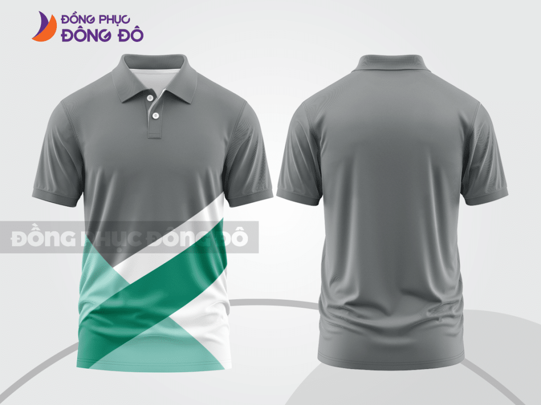 Áo polo đồng phục công ty ghi xám phối xanh trắng CTPB490