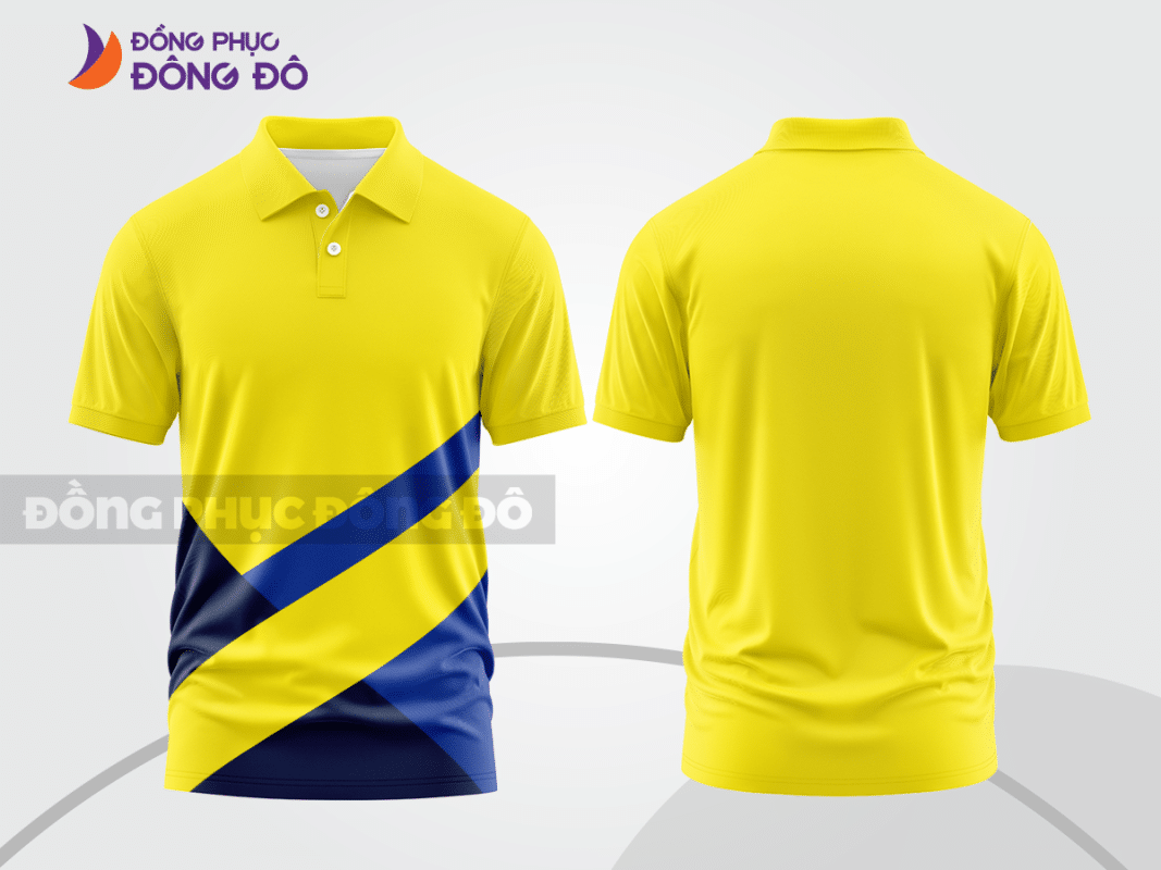 Áo polo đồng phục công ty màu vàng phối xanh chéo CTPB494