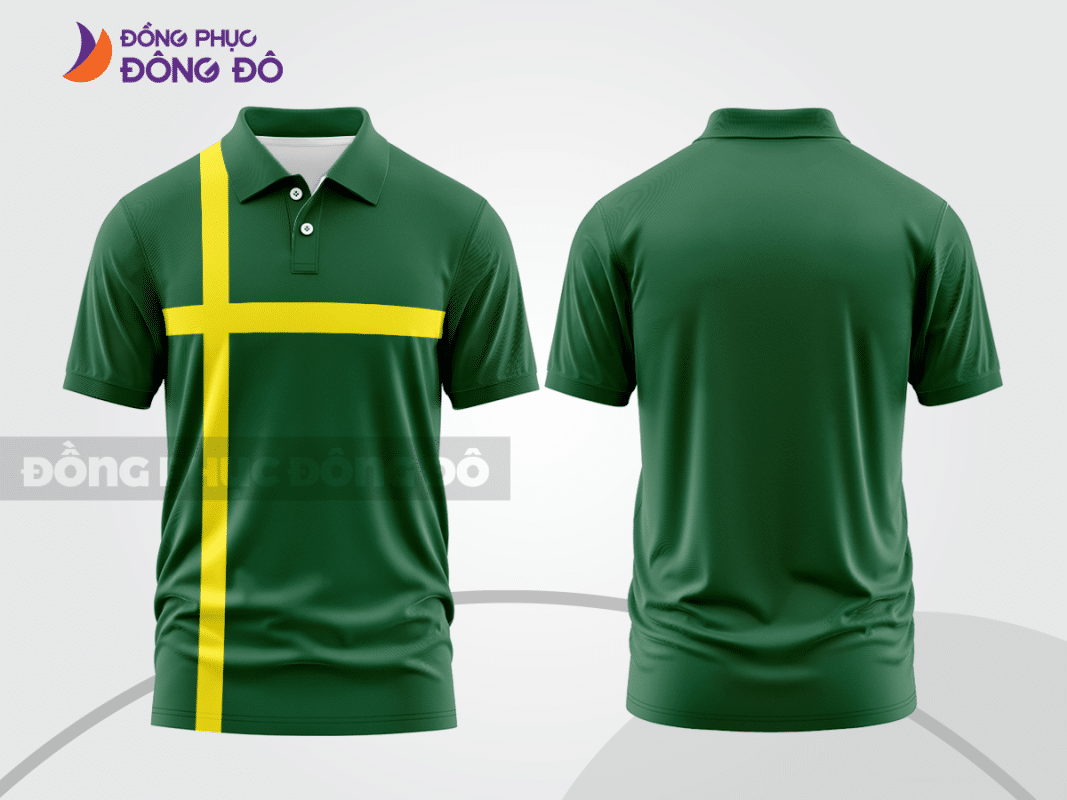 Áo polo đồng phục công ty xanh rêu phối sọc vàng CTPB51