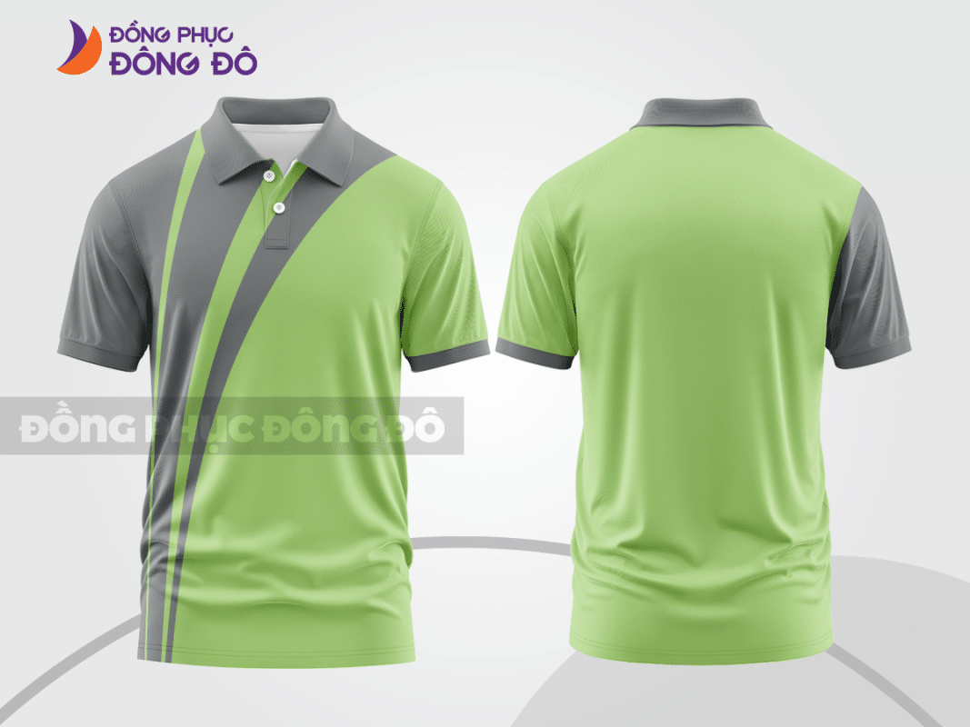 Áo polo đồng phục công ty xanh nõn chuối phối xám CTPB515