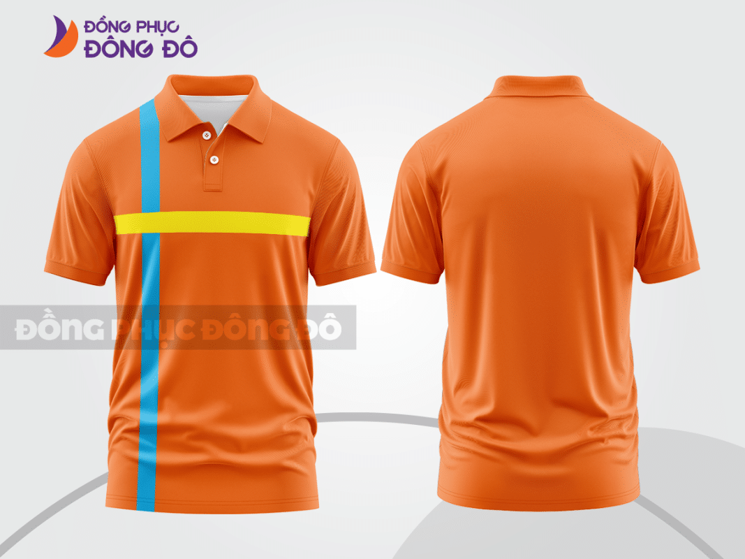 Áo polo đồng phục công ty màu cam phối sọc xanh vàng ctpb52